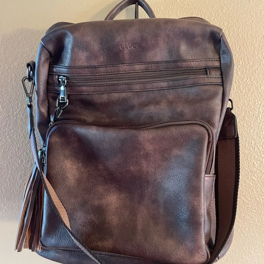 Cluci Faux Leather Vegan Leather Brown Women’s Backpack - Picture 2 of 16
